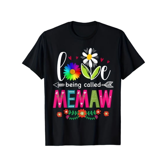 Retro Floral Memaw T-Shirt Love Being Called Memaw Rainbow Flower Grandma Gift Graphic Tee for Women Short Sleeve Casual Cotton Top