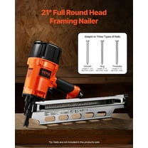 Full Round Head Pneumatic Framing Nailer 21°, Accepts 2" to 3.5" Nail Lengths, 80-120 PSI Pressure Requirement, High-Strength Engineering Construction Tool