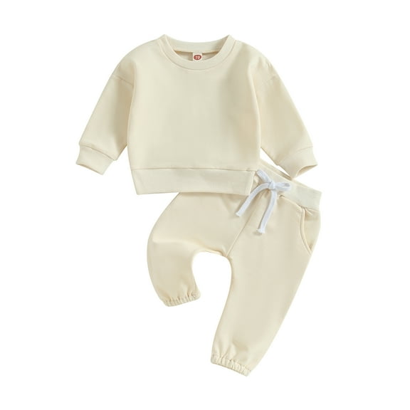 2PCS Toddler Boy Girl Fall Outfit 6M 12M 18M 24M 3Y Unisex Baby Solid Color Clothes Long Sleeve Sweatshirt Tops Drawstring Pants Sets