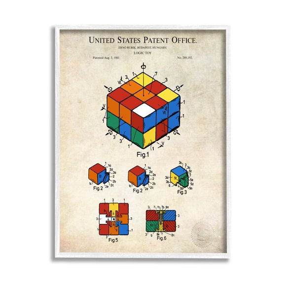 Stupell Industries Patent Office Logic Toy Diagram Graphic Art White Framed Art Print Wall Art, Design by Karl Hronek