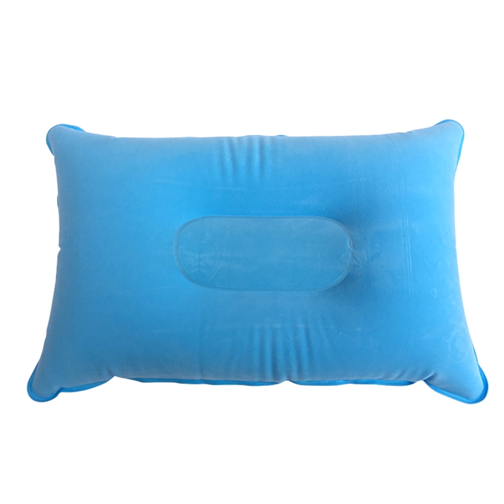 Blue Portable Inflatable Flocked Air Pillow Neck and Lumbar Support Squared Inflatable Pillow Cushion for Rest Bed Travel Cushion Camping