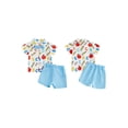 thumbnail image 2 of BemeyourBBs Toddler Baby Boys Back to School Outfit Baby Boy Gentlemen First Day of School Outfits Apple Print Short Sleeve Button Down Shirt with Bowtie Shorts Set Baby Kindergarten Summer Outfit, 2 of 9