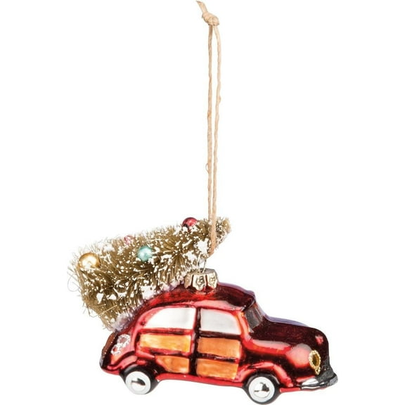 Glass RED CAR Christmas Tree Ornament, 3.25" Long, Primitives by Kathy