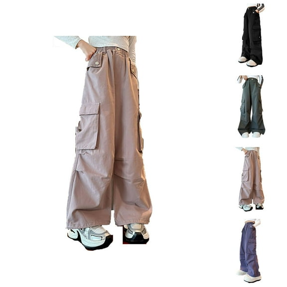 Girls Pants Casual Pants for Girls Multifunctional Cargo Trousers Elastic Waist Comfortable Blend Baggy Pants with Pockets for Outdoor Activities Kids 4-15 Years