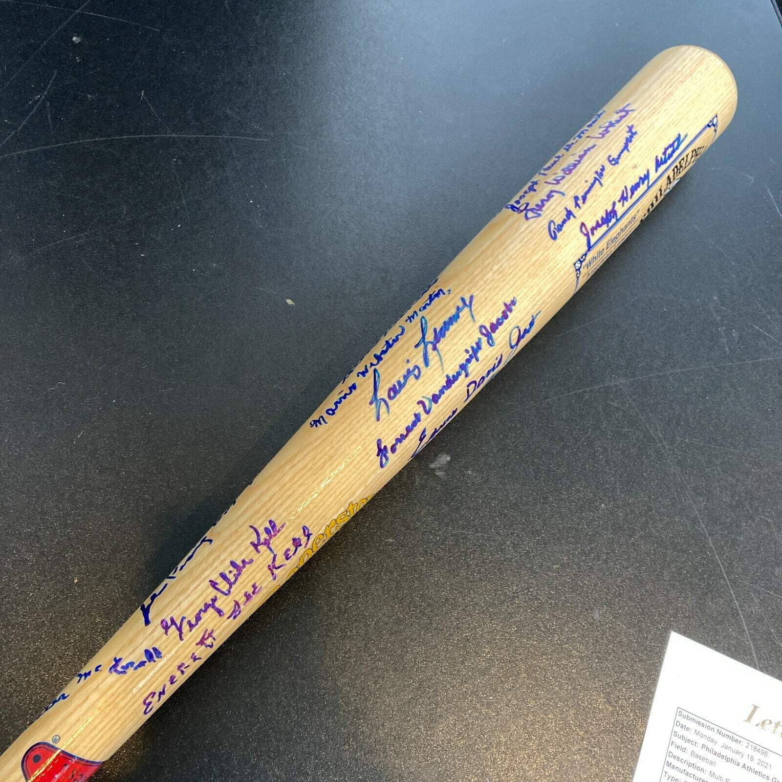 Rare Philadelphia Athletics Legends Full Name Signed Inscribed Bat With JSA COA