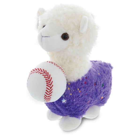 DolliBu Sparkle Purple Llama Stuffed Animal with Baseball Plush - Soft Huggable Llama, Adorable Playtime Plush Toy, Cute Farm Animal Gift, Baseball Plush Animal Toy for Kids and Adults - 11.5 Inch