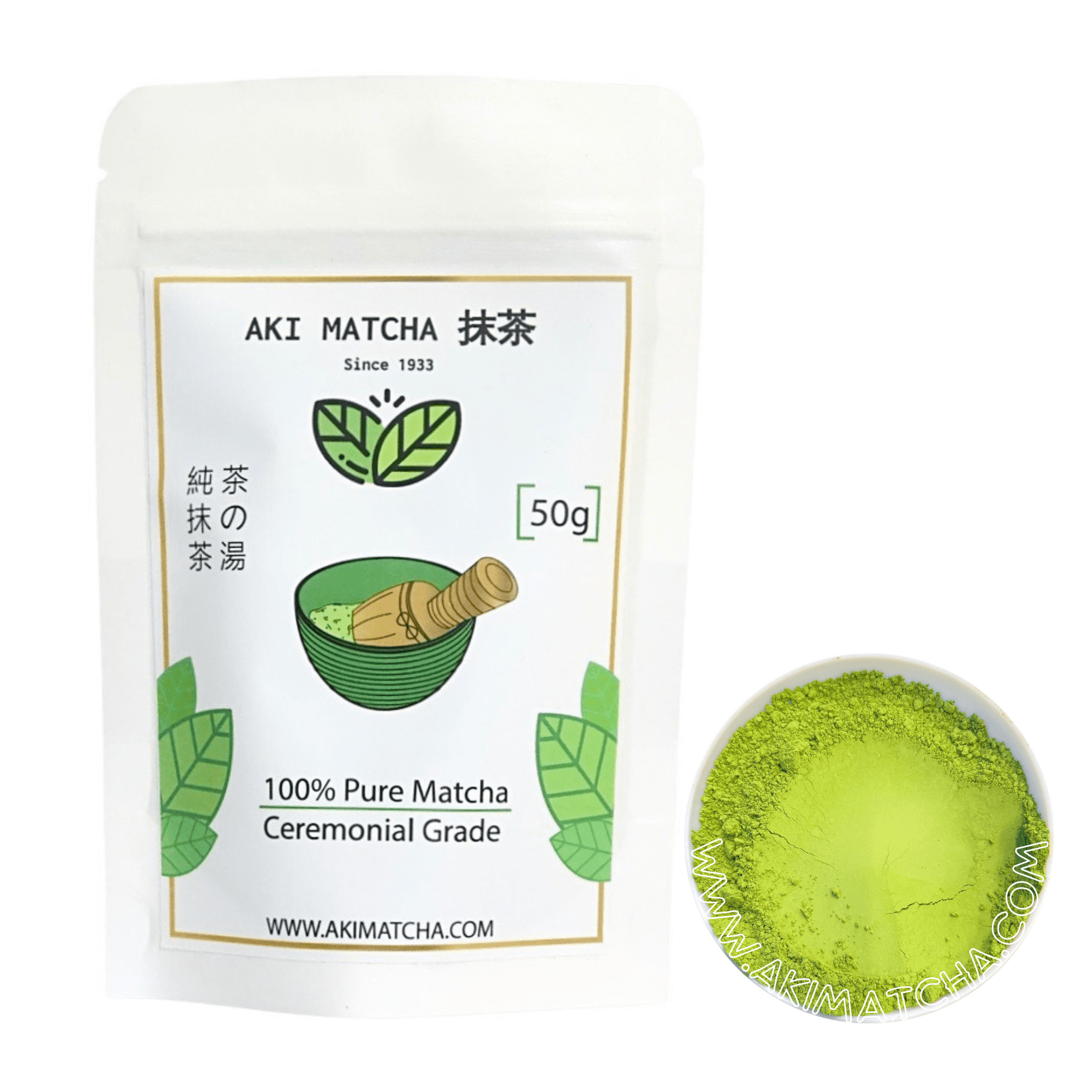 AKI MATCHA Organic Matcha Green Tea Powder - Authentic Japanese Origin - Premium First Harvest Ceremonial Grade 50g
