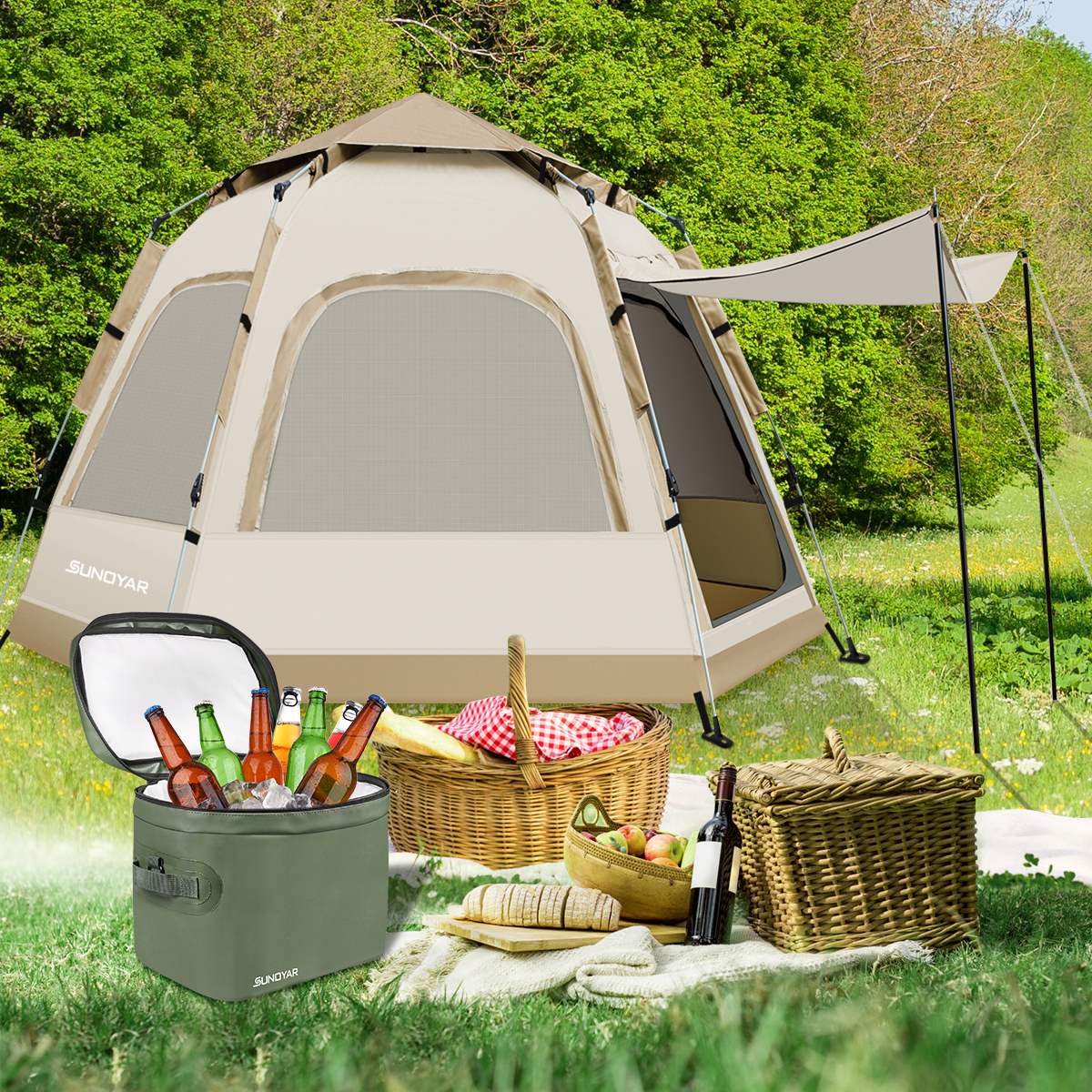 Carpa para acampar SUNOYAR para 4-6 personas, con bolsa de transporte, carpa instantánea para exteriores, senderismo y viajes 8