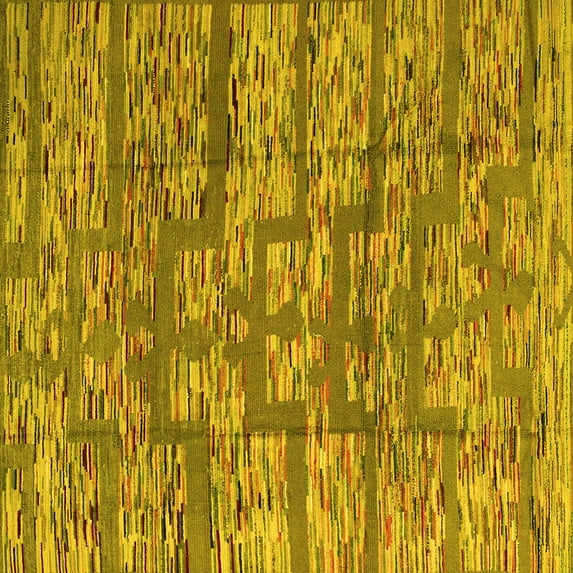 Ahgly Company Machine Washable Indoor Square Abstract Yellow Modern Area Rugs, 5' Square