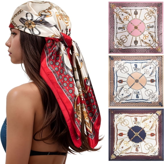 TELOLY 35 Inch Head Scarf for Women Like Silk Scarf Hair Scarf - 4 Square Scarf Bandanas for Women