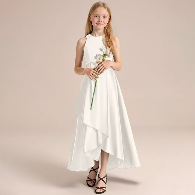 Robes Filles Élégantes Robe de Fête Formelle pour Récital Performance Concours Robe d'Été Sans Manches pour Enfants de Tout-Petits à Adolescents