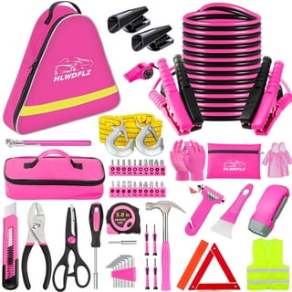 CALBEAU Car Emergency Kit for Women, Pink Emergency Roadside Assistance kit  with Pink Car Safety Kit, Thoughtful Car Accessories Ready for New Drivers