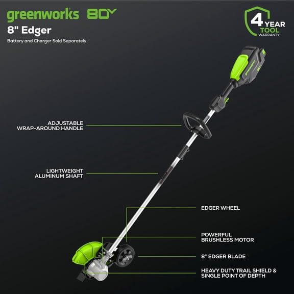 80V All-Terrain Brushless Edger with 8" Steel Blade and Tool-Free Adjust for Precise Lawn Edging