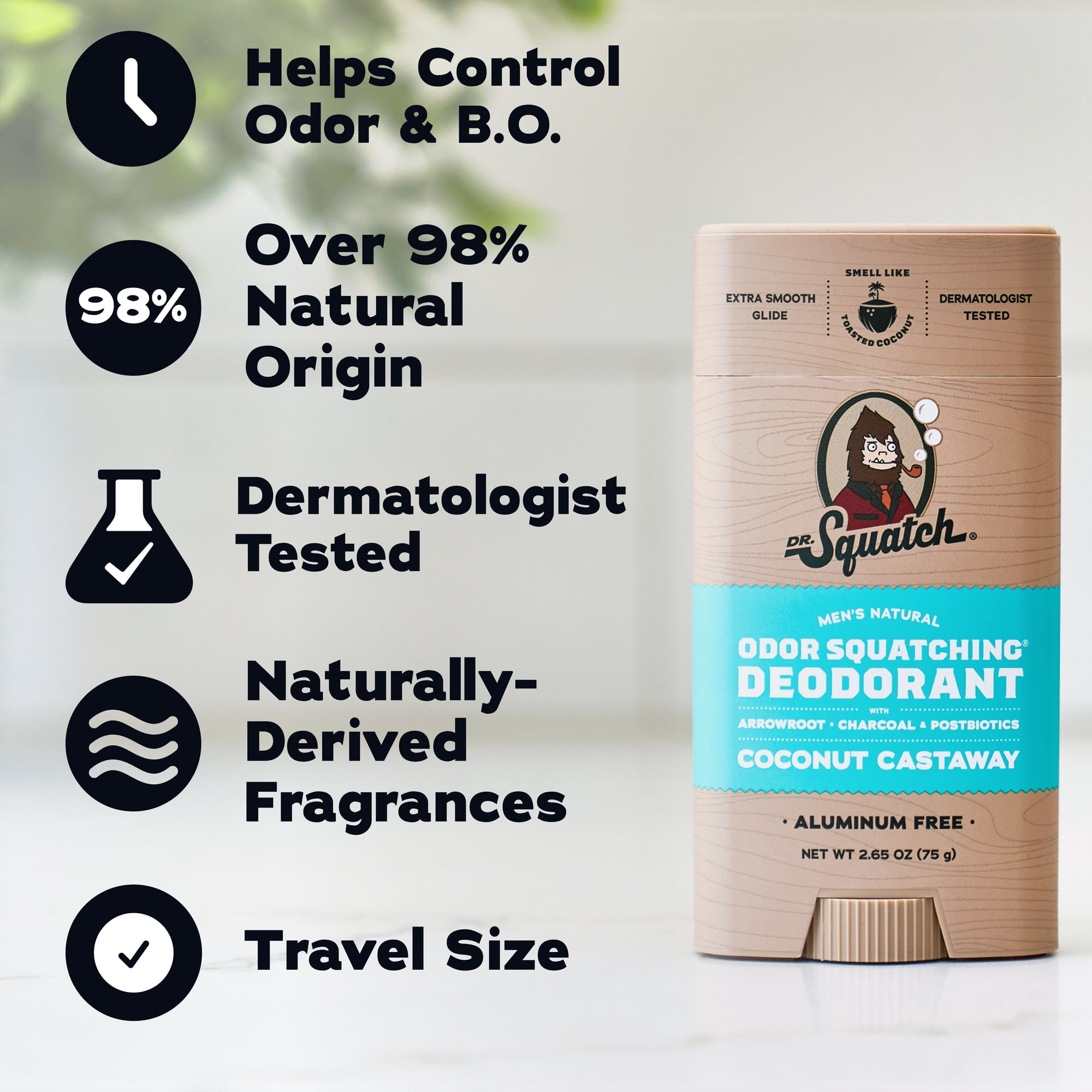 Dr. Squatch Mens Aluminum Free Deodorant, Natural Deodorant for Men Mini, Coconut Castaway, 0.5 oz