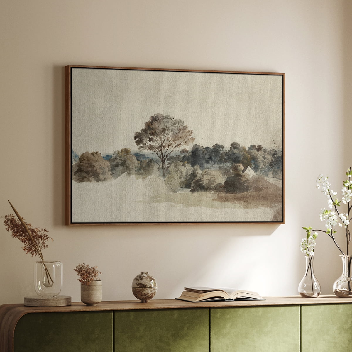 Vintage Landscape-MVI By Wexford Home Framed in Walnut Wood Gallery Wrapped Canvas 25 in. x 37 in.
