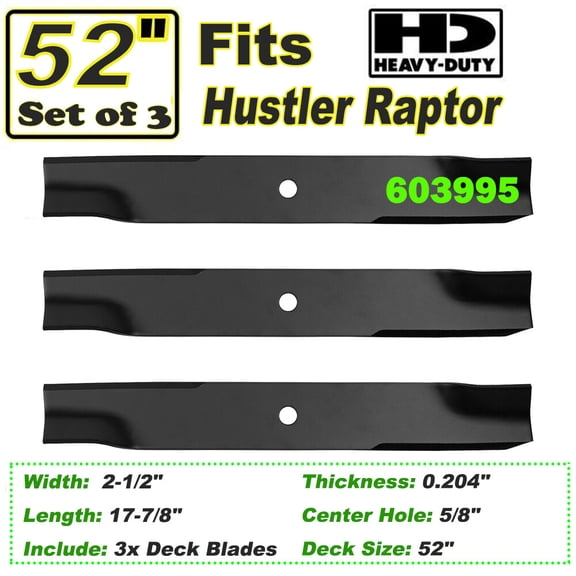 3 Mower Blades For Hustler 52" Raptor 603995 795526 783753 785436