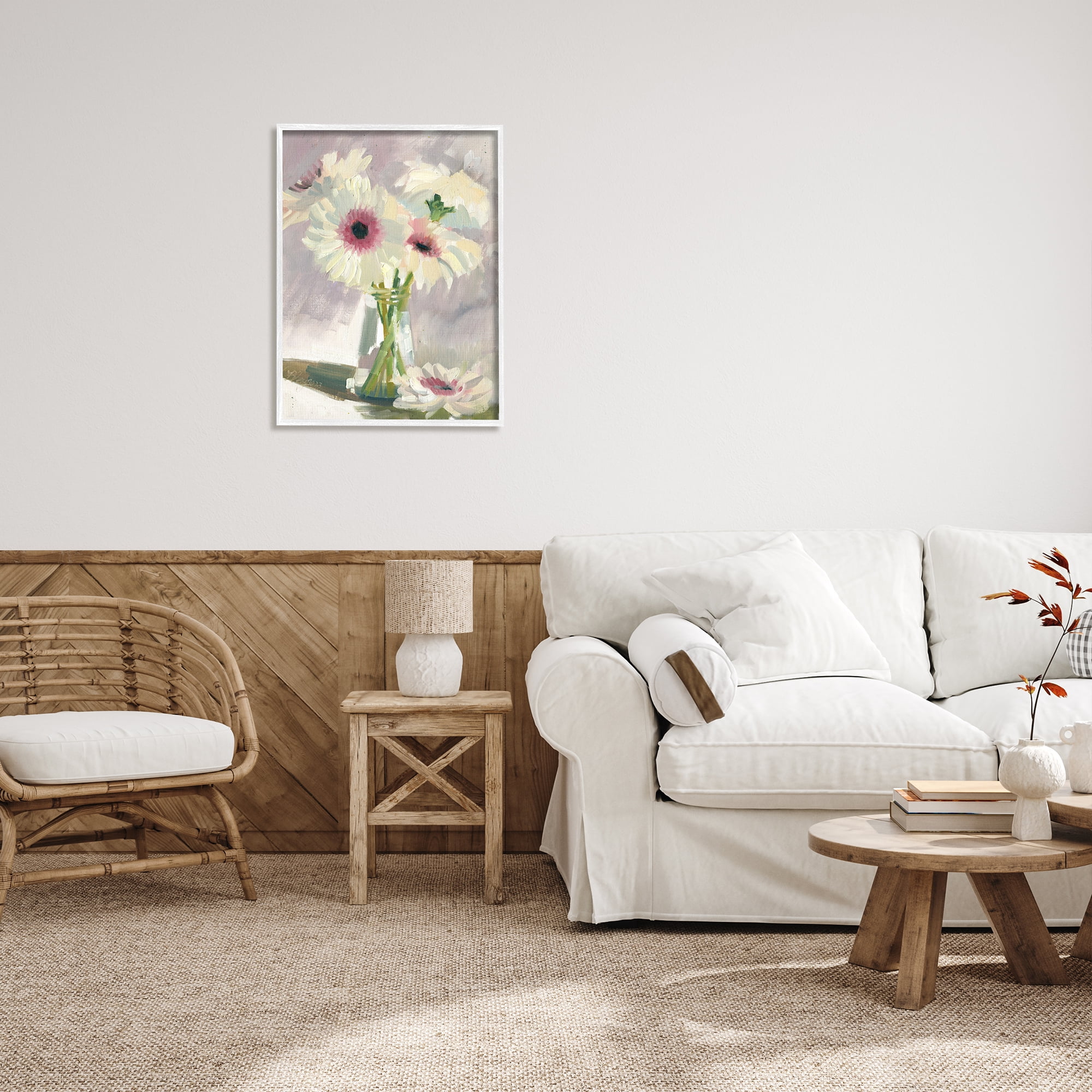 Stupell Industries White Mums Painting Botanical & Floral Painting White Framed Art Print Wall Art, 24 x 30
