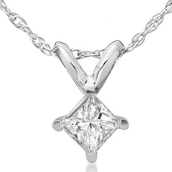 Pompeii 1/2ct Princess Cut Real Diamond Solitaire Pendant Necklace 14k White Gold New