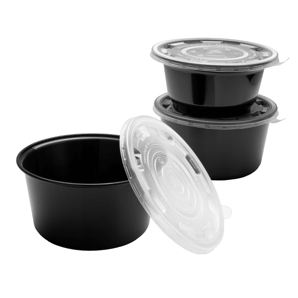 Karat 8oz Black PP Injection Molded Round Deli Containers w/ Clear Lids  (FP-IMDC8-PPB)