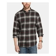 G.H. BASS Mens Black Easy Care, Plaid Collared Classic Fit Thermal Dress Shirt L