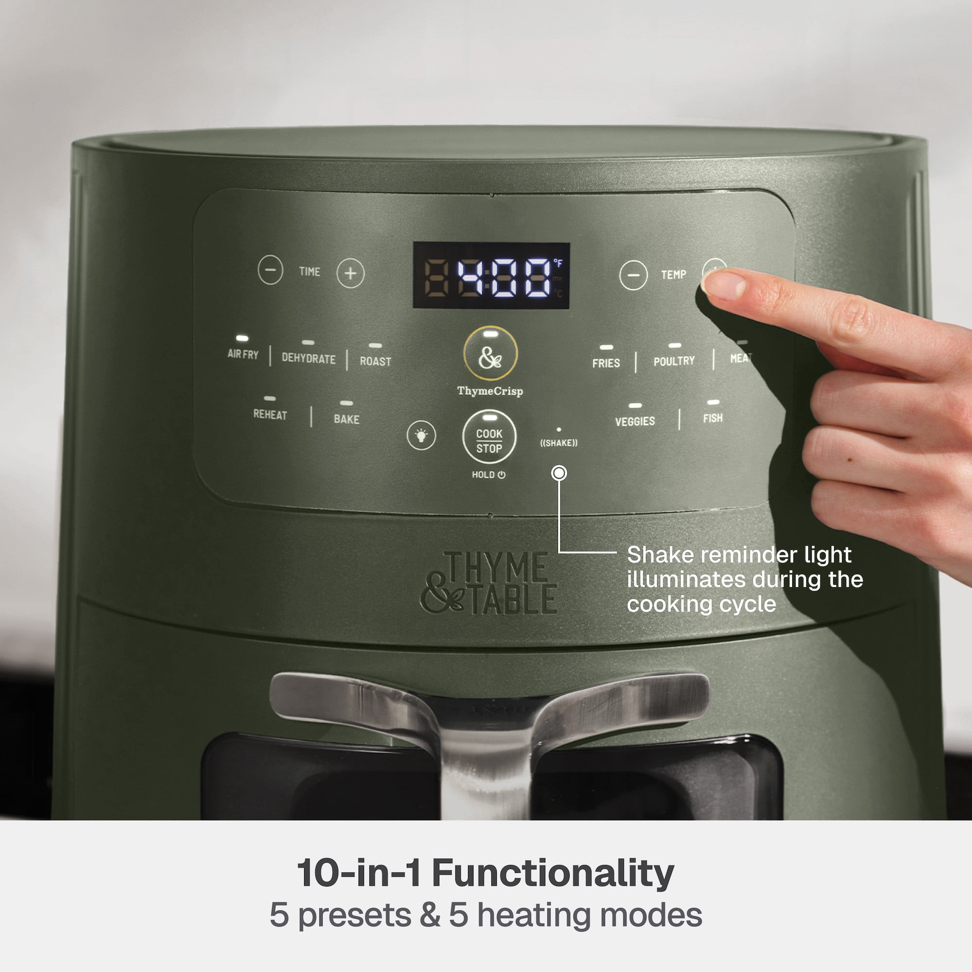 Thyme & Table 6QT Air Fryer, with ThymeCrisp™ and Ceramic-Coated Nonstick Basket, Dusty Moss