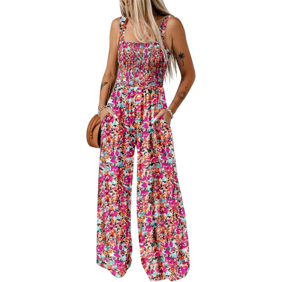 Women's Casual Loose Sleeveless Printed Wide-Leg Jumpsuit
