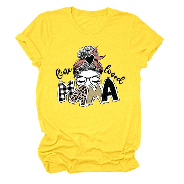 T-shirt Décontracté à Manches Courtes et Col Rond pour Femme avec Lettres « One Loved Mama »