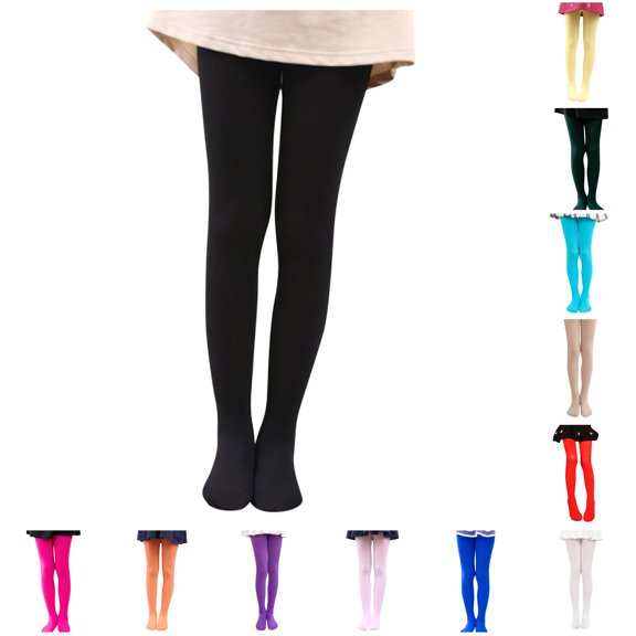 Wuxian Girls Solid Color Tights Leggings Breathable Ballet Soft Thick Lined Thermal Footed Dance Stretchy Relaxed Pantyhose Elastic Waist Full Length Casual Layered Pants,Black,9-11 Years