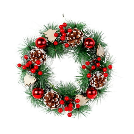 

CSCHome Christmas Front Door Wreath Pine Cone and Pine Leaf Decorations House Hangings Farmhouse Indoor Outdoor Holiday Home Decor