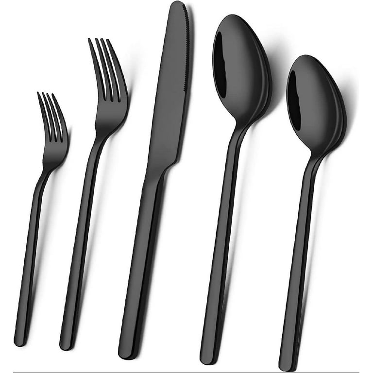 24 Pieces Black Silverware Shiny Black Flatware Set 18/11 Stainless St –  morgianatableware