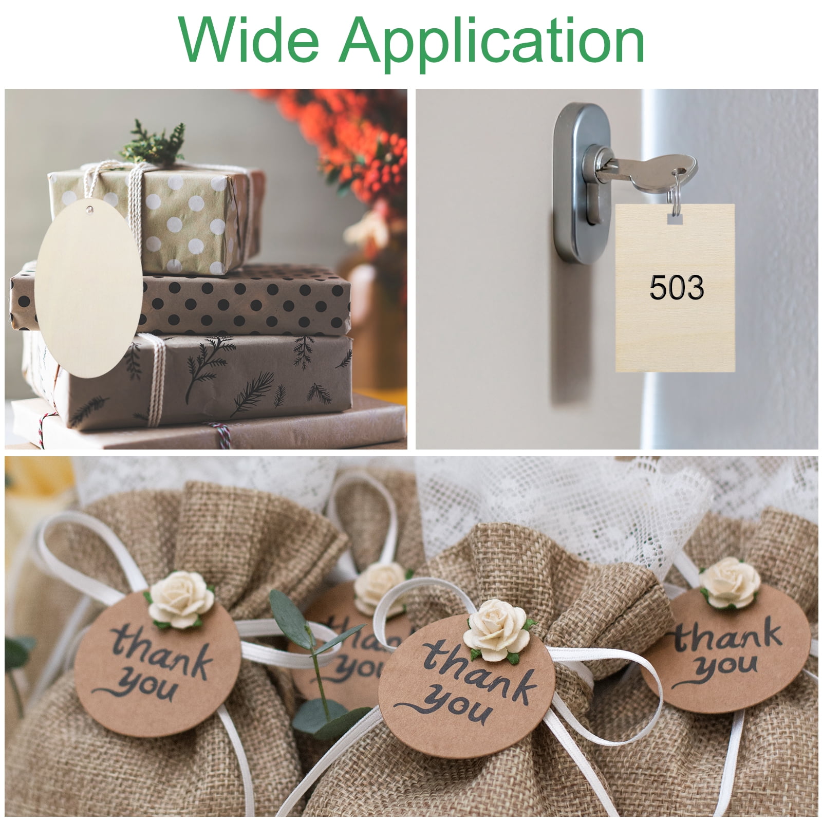 Unique Bargains Unfinished Wood Tags for Crafting Natural Wood Material 2" x 2.8"