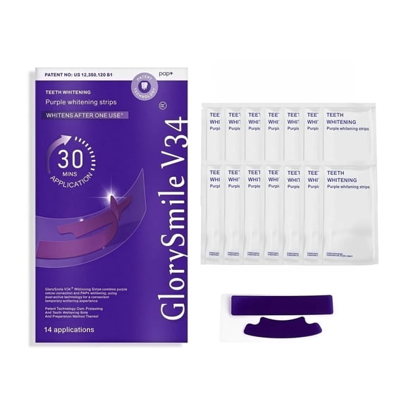 GlorySmile Purple Teeth Whitening Patch, Safe for Teeth Enamel, Removes Coffee and Tea Stains, 14 Treatments