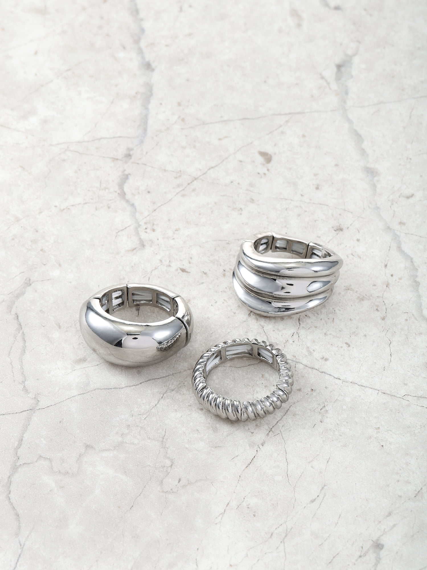 Time and Tru Silvertone Ring Set, 3 Pieces