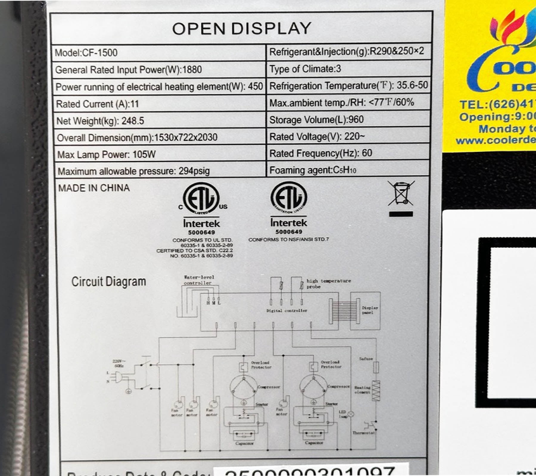 60 in W 34 Cu. ft. Commercial Open Air Display Merchandiser Refrigerator, Vertical Grab & Go Refrigerated Showcase, Black, ETL Certified