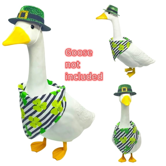 St Patrick's Glitter Green Top Hat & Shamrock Scarf Goose Outfit Lawn Porch Goose Clothes 23 Inch St Patricks Day Outdoor Patio Yard Lawn Art Decoration