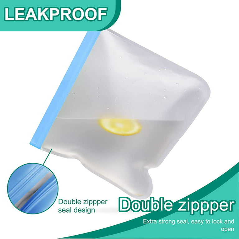 WeeSprout Silicone Reusable Food Storage Bags - Leakproof & Airtight Freezer Bags (Two 16 Cup Bags), Freezer & Microwave Frie