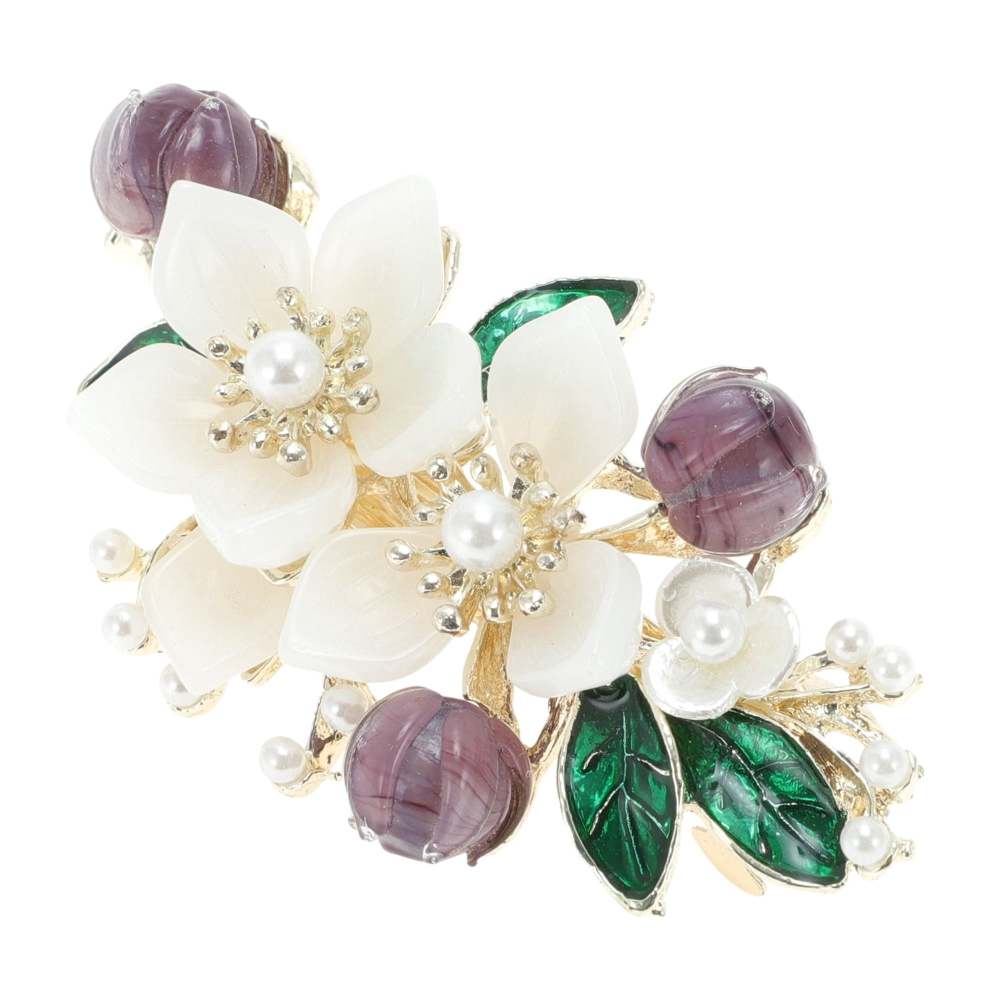 Unique Bargains Anagallis Flower French Barrette Hair Clips Purple Beige 1 Pc