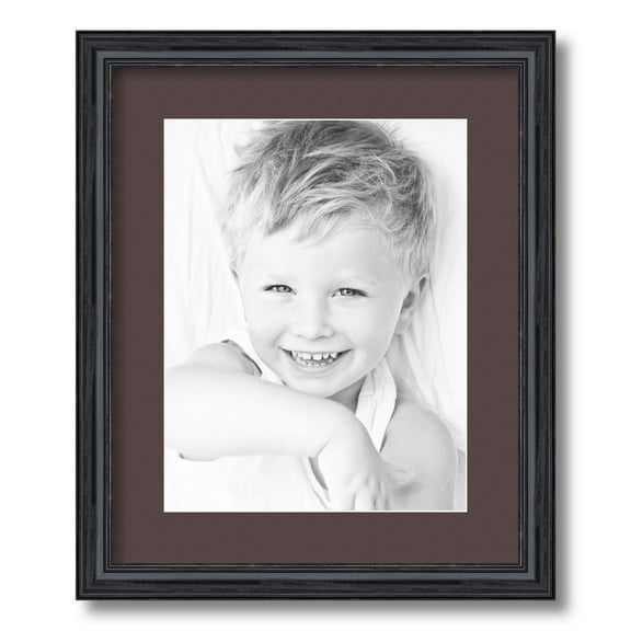 ArtToFrames 14x17" Matted Picture Frame with 10x13" Single Mat Photo Opening Framed in 1.25" Black Stain on Solid Red Oak and 2" Peat Mat (FWM-4083-14x17)
