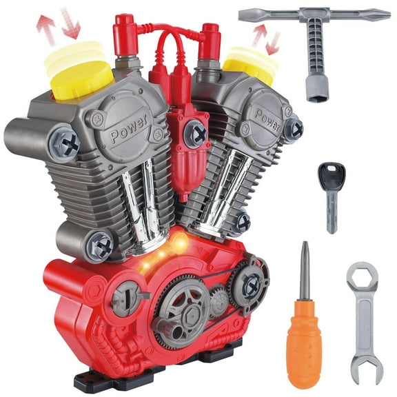 Engine Building Toy Kit with Lights, Sounds & 20  Mechanic Tools - Educational Boys Gift