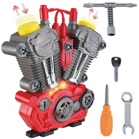 Engine Building Toy Kit with Lights Sounds & 20+ Mechanic Tools - Educational Boys Gift