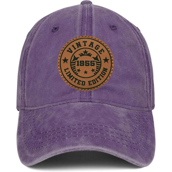 Vintage 1955 70th Birthday Gifts for Men Women Adjustable Washed Leather Patch Baseball Cap Gift Ideas for Dad Mom