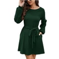 thumbnail image 4 of Robe Chandail en Tricot pour Femmes Col Rond Manches Longues Pulls Taille Nouée Décontractée Ample Automne Mini Robes avec Poches, 4 of 4