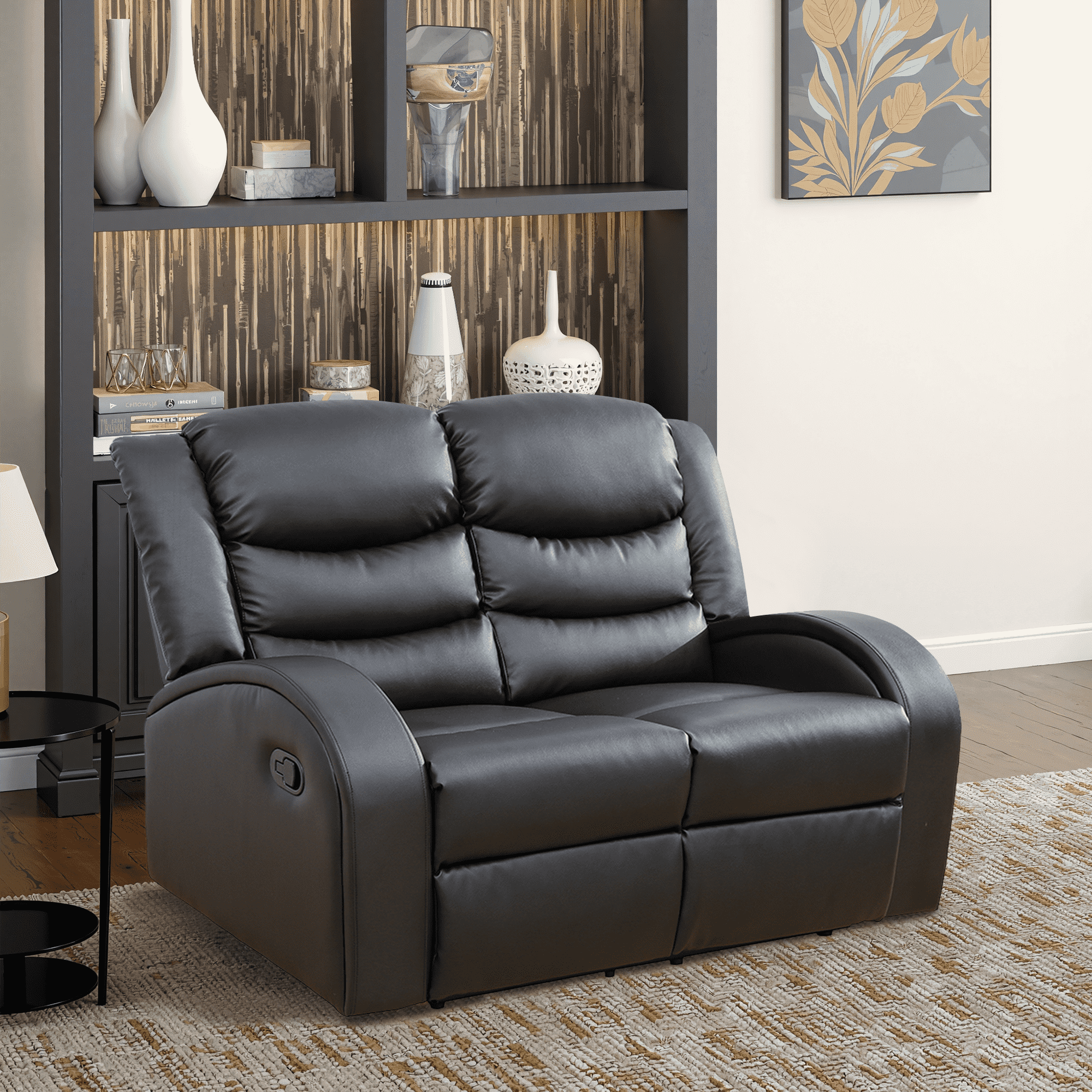 MAYEERTY Power Reclining Loveseat Sofa, Electric 2-Seat Faux Leather Recliner with Adjustable Backrests for Living Room, Black