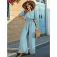 thumbnail image 6 of Womens Jumpsuits Short Sleeve V Neck Dressy Casual Wide Leg Pants Romper Light Blue S, 6 of 8