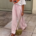 thumbnail image 4 of Womens Pants Colorblock Stripe Print Trousers Loose Straight Casual Summer Fall Work Pants Women Pink S, 4 of 5