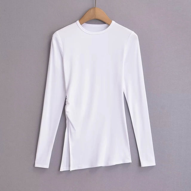 Ladies' Colored Side Slit Long-sleeved Round-neck Undershirt Top