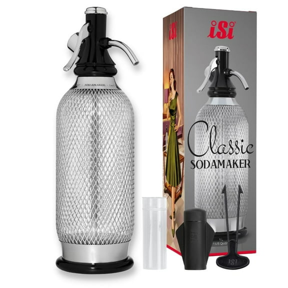 iSi North America Classic Sodamaker, 1 Quart - Stainless Steel Carbonation System for Sparkling Water, Fresh Beverages, Handcrafted Cocktails - Portable & Professional Soda Maker for Restaurant Use