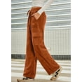 thumbnail image 4 of CUKOLSXA Womens Corduroy Pants Casual High Waisted Elastic Drawstring Cargo Loose Fit Wide Leg Pants with Pockets, 4 of 7