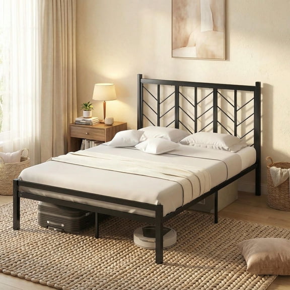Barara King Bed Frames, Platform Bed Frame, Full Size Platform Bed with Headboard and Metal Frame-Full Size