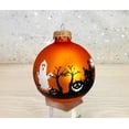 thumbnail image 2 of Halloween Tree Ornaments - 67mm/2.625" Decorated Glass Balls from Christmas by Krebs - Handmade Seamless Hanging Holiday Decorations for Trees - Set of 4 (Velvet Wildfire Orange with Graveyard), 2 of 8